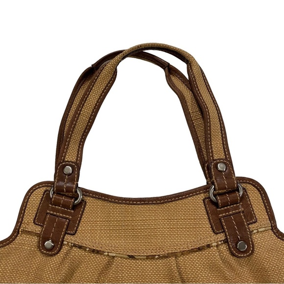 Fossil Straw Large Satchel Bag Floral Accent Leather Trim Magnetic Closure 13x17 - Picture 2 of 13